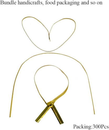 HAHIYO 300Pcs 6inches Gold Metal Twist Ties Bread Candy Coffee Bag Ties Plant Garden Twist Ties for Cellophane Treat Bags Gift Wraping Bags Plastic Bags Halloween Party Cake Present Art Crafts