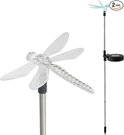 Outdoor Solar Powered LED Garden Light Landscape Lighting Waterproof Multicolor Color Changing Stake Light for Patio Yard Pathway Flowerbed Lawn Christmas Decorations Figurine Dragonfly Pack of 2