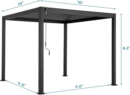 Mirador 111S Round Louvered Pergola Gazebo, 10Ft x 10Ft, Full Aluminum Frame, Adjustable Roof, Outdoor, Durable, Charcoal