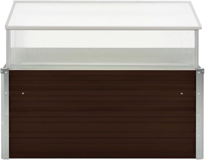 Galvanized Steel Greenhouse, Raised Garden Bed with Greenhouse, Metal Planter Box with Polycarbonate Mini Greenhouse, Brown 39.4"x39.4"x33.5" Galvanized Steel,-106