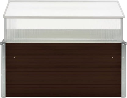 Galvanized Steel Greenhouse, Raised Garden Bed with Greenhouse, Metal Planter Box with Polycarbonate Mini Greenhouse, Brown 39.4"x39.4"x33.5" Galvanized Steel,-106