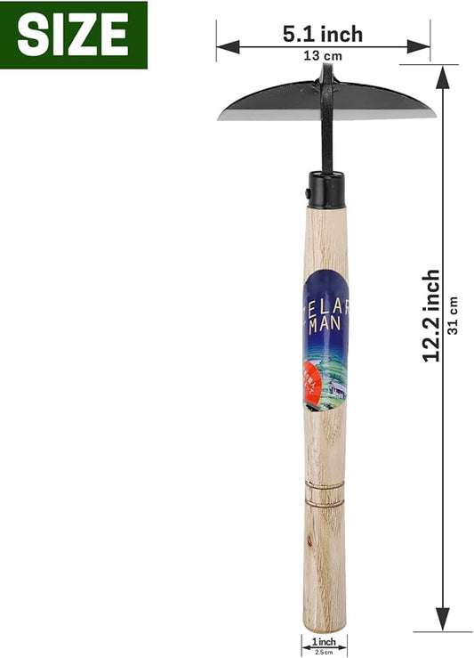 Garden Weeding Sickle/Hand Hoe, Gardening Cutting Grass Sickle, Japanese Sickle Style Hand Weeder Tool with Thick Blade&Wooden Handle