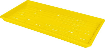 SUNPACK 10" x 20" Heavy Duty Shallow Plastic Seed Starting Tray, Yellow, 1" - Lined with Drainage Holes for Excess Water and Aeration, Ideal for Greenhouses or Indoor Gardening