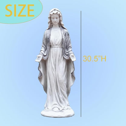 Outdoor Virgin Mary Statue, Garden Blessed Mother Religious Statue, Garden Sculptures for Patio Decorations Home Yard Hallway, Blue