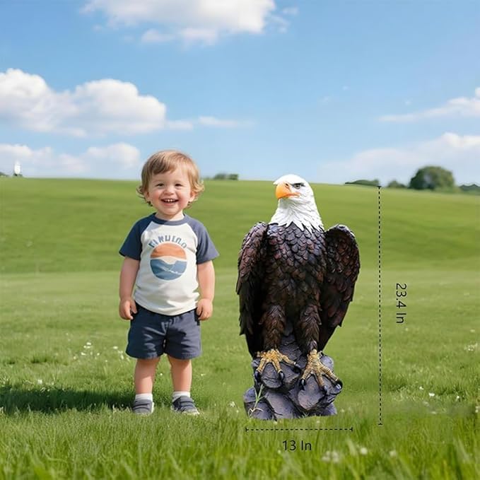 Bald Eagle Statue Outdoor - Large American Eagle Figurine, Garden Sculpture for Outside, Yard, Lawn Decor, Hand-Painted Weather-Resistant Resin, 24.4-Inch