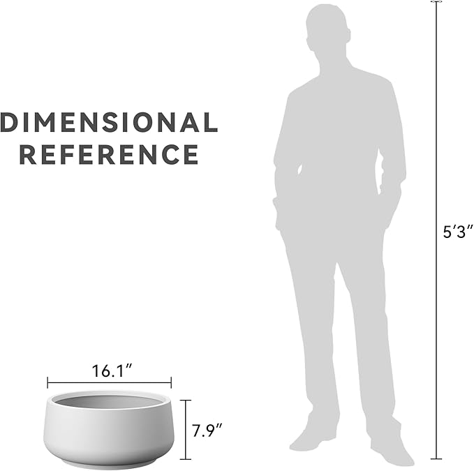 Kante 16.1" Dia Round Curvy Concrete Planter, Large Plant Pots with Drainage Hole and Rubber Plug for Indoor Outdoor Plants, Flower Pot for Home Garden Patio Porch, White