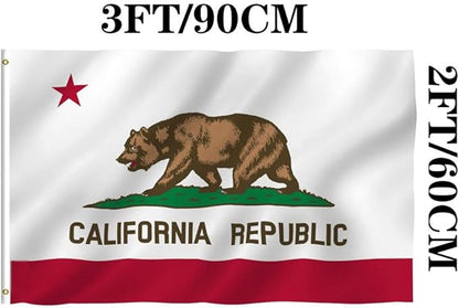 Jayus Double Sided California Republic Sates Flags 2x3 FT Outdoor - Vivid Colors 3Ply Cali CA Bear Flags Banners- Heavy Duty 100% Polyester with 2 Brass Grommets