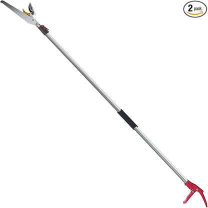7.6-13 Foot 2 Sections Extendable Tree Trimmers with 4 Nodes Adjustment, Cut and Hold Pruners, Long Reach Pole Saw Pruning Shears, Telescopic Fruit Picker, Branch Clippers Garden Bypass Loppers