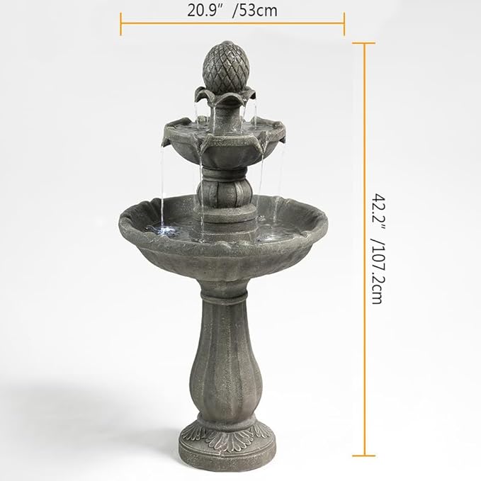 3 Tiered Outdoor Water Fountains –42.2 in. Tall Waterfalls, Elegant Water Feature for Garden, Yard, Patio, Home Decor (Grey)
