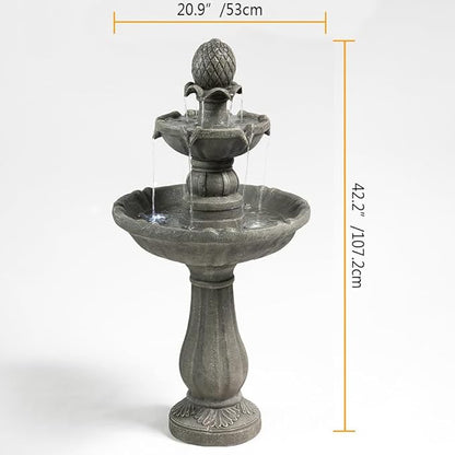 3 Tiered Outdoor Water Fountains –42.2 in. Tall Waterfalls, Elegant Water Feature for Garden, Yard, Patio, Home Decor (Grey)