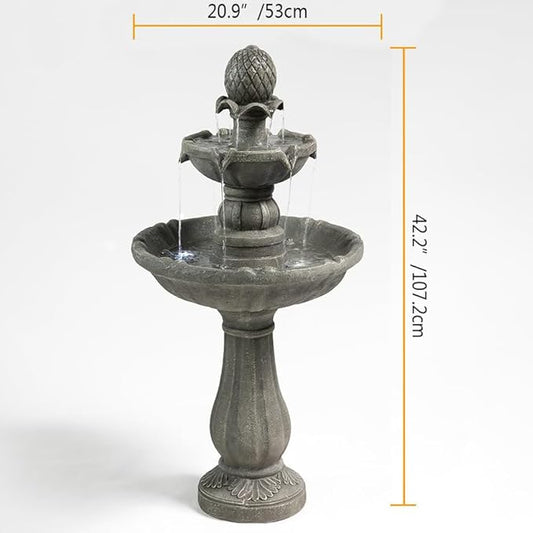 3 Tiered Outdoor Water Fountains –42.2 in. Tall Waterfalls, Elegant Water Feature for Garden, Yard, Patio, Home Decor (Grey)