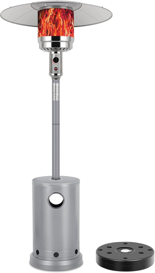 Hykolity 50,000 BTU Patio Heater with Sand Box, Table Design, Double-Layer Stainless Steel Burner, Wheels, Tip-over Protection System, Outdoor Heater for Home and Residential, Silver