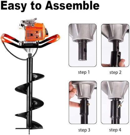 85cc Post Hole Digger 2-Stroke Petrol Gas Powered Earth Digger with 2 Extension Rods （12" & 20"）+ 3 Auger Drill Bits (4" 6" & 8") for Farm Garden Plant