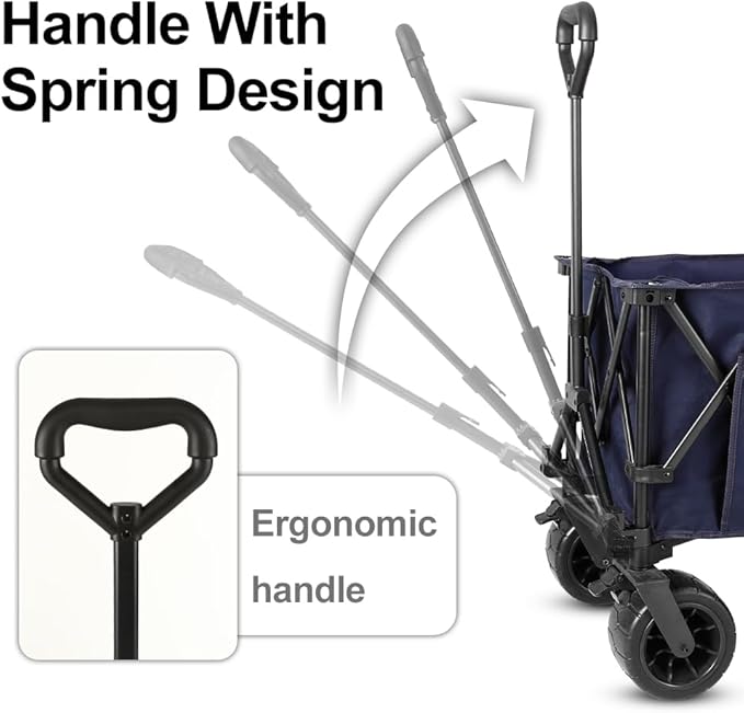 Whitsunday Collasible Wagon, Large Capacity 400Lbs, All-Terrain Wheels Heavy Duty Utility Wagon for Gardening Shopping Fishing Camping Outdoor Picnic Blue