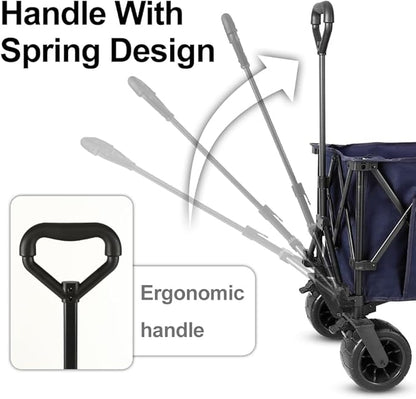 Whitsunday Collasible Wagon, Large Capacity 400Lbs, All-Terrain Wheels Heavy Duty Utility Wagon for Gardening Shopping Fishing Camping Outdoor Picnic Blue