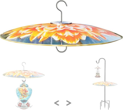 13" Glass Rain Guard for Bird Feeder Outdoors - Baffle on Shepherd Pole/Post or S Hook Hanging - Large Weather Guard Protective Dome - Dia. 33CM - Flower Daisy