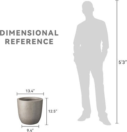 Kante 13.4" Dia Round Concrete Planter, Large Outdoor Modern Indoor Decorative Plant Pots with Drainage Hole and Rubber Plug for Home and Garden, Weathered Concrete