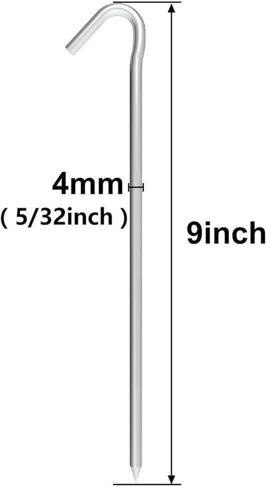 9 Inch Tent Stake Yard Inflatable Stakes Metal Tent Pegs Heavy Duty Ground Stake Fence Hooks Camping Spikes for Canopies, Tarp and Outdoor Christmas Decorations (12)