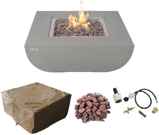 AMS Fireplace | Modeno | Westport | Firepit Table | Cover and Lava Rocks Included | (Fuel: Liquid Propane - Light Gray)
