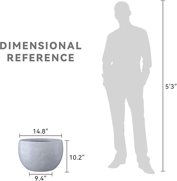 Kante 15.7" Dia Round Concrete Planter, Outdoor/Indoor Large Bowl Plant Pots with Drainage Hole and Rubber Plug for Garden Patio Balcony Home, Slate Gray