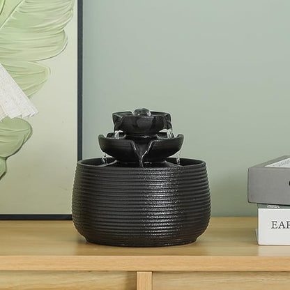 Outdoor and Indoor Water Feature Fountain Waterfall Tabletop Desktop mini Ceramic Garden Fountain (Black A172)