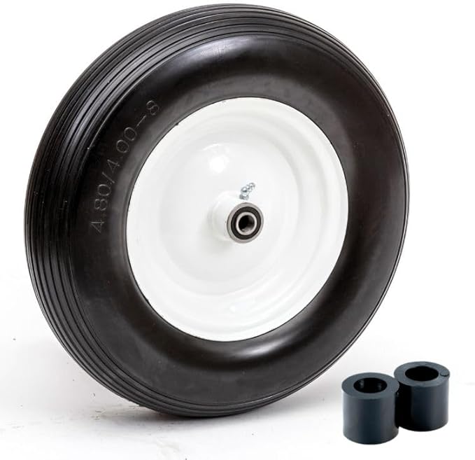 16" Flat Free Wheelbarrow Tire | Replacement Wheel for Wheelbarrow, Trailer, Wagon | Durable Wheel with 4" to 6" Hub | Compatible with 6" Hub with Spacers | 5/8" Bearing | Lapp Wheels