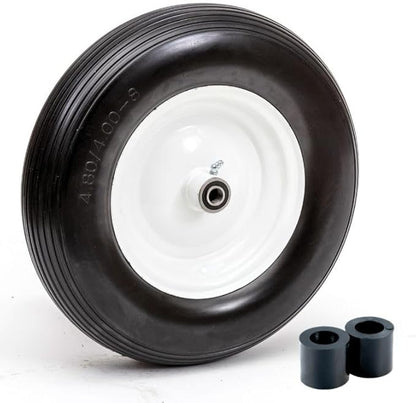 16" Flat Free Wheelbarrow Tire | Replacement Wheel for Wheelbarrow, Trailer, Wagon | Durable Wheel with 4" to 6" Hub | Compatible with 6" Hub with Spacers | 5/8" Bearing | Lapp Wheels
