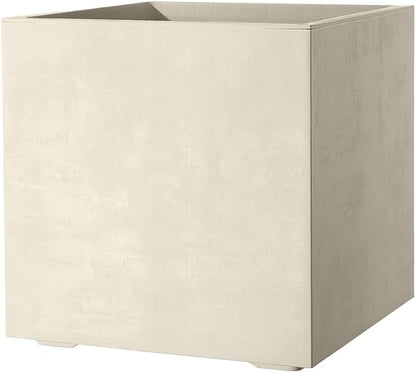 Deroma Millennium 10” Cube Planter | Light & Durable Plastic | Indoor or Outdoor Square Pot for Patio/Porch | Includes Water Reserve & Drain Plug | Trendy Planter for Plants, Flowers, Garden | White