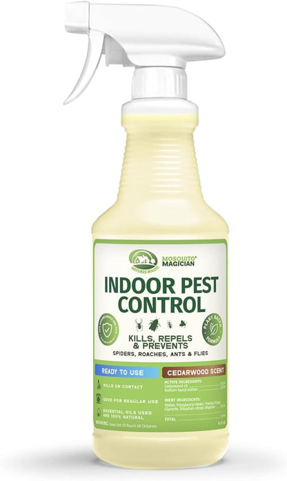 Mosquito Magician Indoor Pest Spray – Design for Indoor Use to Neutralize Spiders, Roaches, Ants & Flies with Plant-Sourced Essential Oils, Efficient Ready to Use Home Pest Spray – Cedarwood, 16 OZ