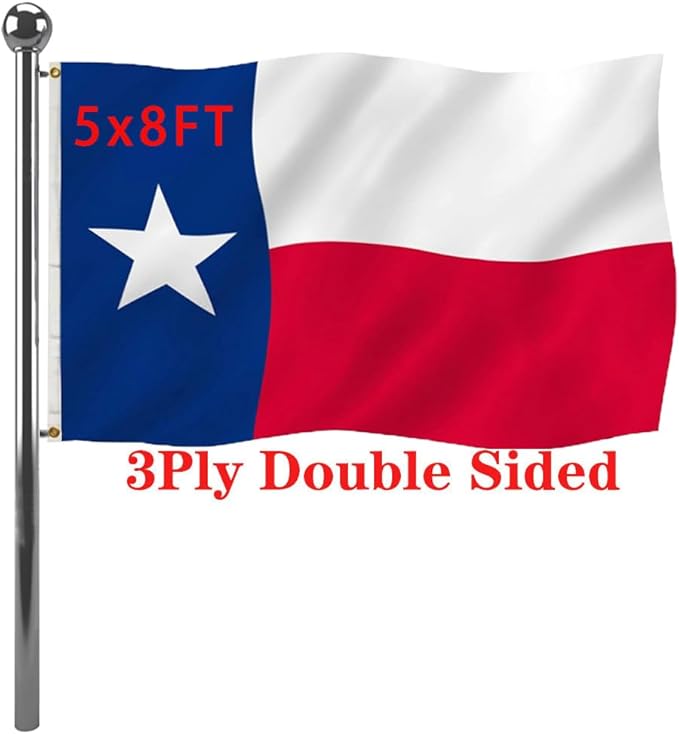 Jayus Double Sided Texas State Flag 5x8 FT Outdoor- 220D Heavy Duty Republic of Texas Flags Banners- Vivid Colors UV Resistant TX Flags with 3 Brass Grommets