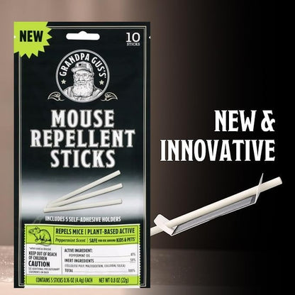 Grandpa Gus's Natural Mouse Repellent Stick, Patented Delivery of Concentrate Peppermint Scent, Plant-Based, Humane Rodent Repellent for Home, Campers & RVs, Pack of 10