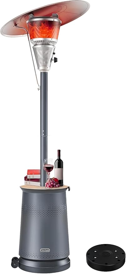 50,000 BTU Patio Heater for Outdoor Use With Adjustable Heat Focusing Top, Portable Propane Patio Heater with Wheels, Stainless Steel Burner for Porch Deck Garden (Grey)