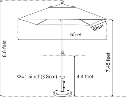 EliteShade USA 10-Year-Non-Fading Sunumbrella 6x6Ft Square Market Umbrella Patio Outdoor Table Umbrella with Ventilation（Black）
