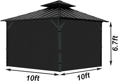 Gazebo Universal Replacement Privacy Curtain, 10'X10' Gazebo Curtains Outdoor Waterproof, 4-Panels Sidewall with Zipper for Patio, Garden and Backyard (Only Curtains, 10'X10', Black)