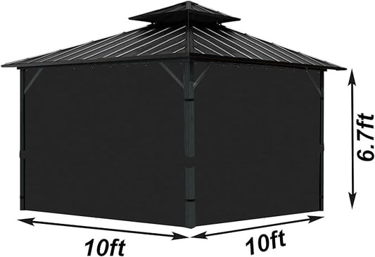 Gazebo Universal Replacement Privacy Curtain, 10'X10' Gazebo Curtains Outdoor Waterproof, 4-Panels Sidewall with Zipper for Patio, Garden and Backyard (Only Curtains, 10'X10', Black)