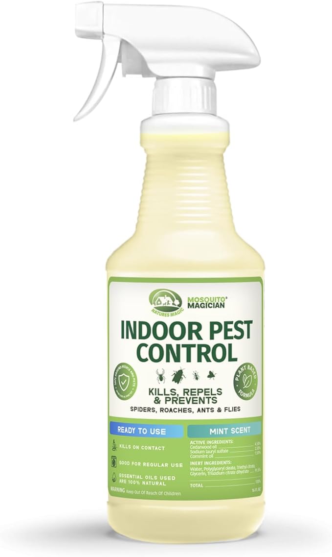 Mosquito Magician Indoor Pest Spray – Design for Indoor Use to Neutralize Spiders, Roaches, Ants & Flies with Plant-Sourced Essential Oils, Efficient Ready to Use Home Pest Spray – Mint, 16 OZ