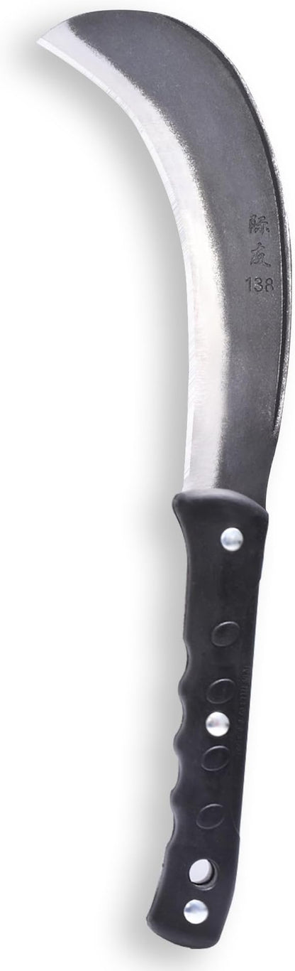 1pce 420mm/16.54in Manganese Steel Billhook Brush Clearing Sickle for Grass,Weeding Tools for Garden,Curved Sawtooth Sickle,Machete Axe for Cutting Trees,Steel Blade Knife in Hand