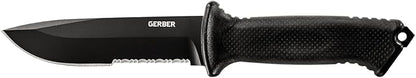 Gerber Gear Prodigy Fixed Blade Survival Tactical Knife - Full Tang, Serrated Edge Knife - American High Carbon Steel Blade - Molded Soft-Grip - with Protective MOLLE Sheath - Black