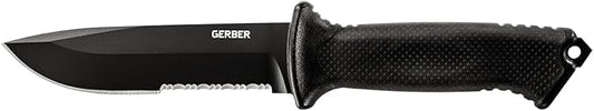 Gerber Gear Prodigy Fixed Blade Survival Tactical Knife - Full Tang, Serrated Edge Knife - American High Carbon Steel Blade - Molded Soft-Grip - with Protective MOLLE Sheath - Black