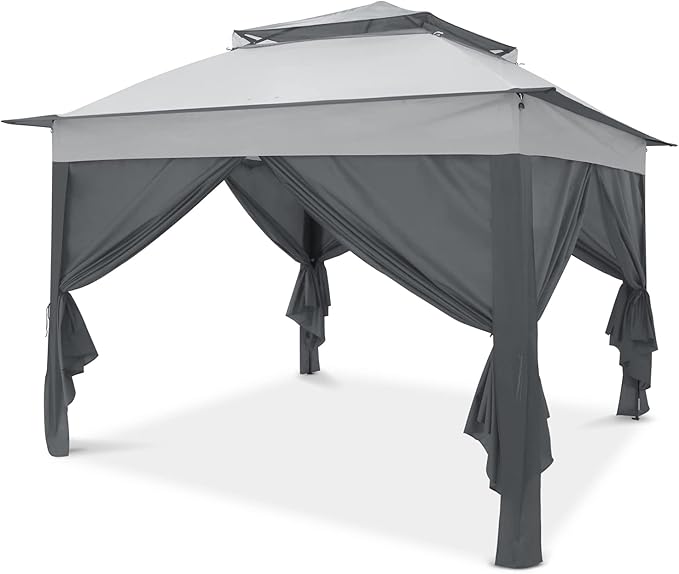 COOS BAY 11x11 Pop-up Instant Gazebo Tent with 4 Sidewalls Outdoor Canopy Shelter with Carry Bag, Stakes and Ropes, Gray
