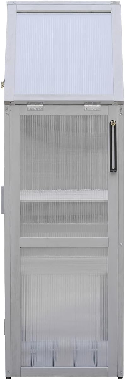 JOYBASE Wooden Mini Cold Frame Greenhouse for Outdoor with Adjustable Shelves, Opening Roof & Wall Mounts - Ideal for Patio, Balcony & Garden, Grey