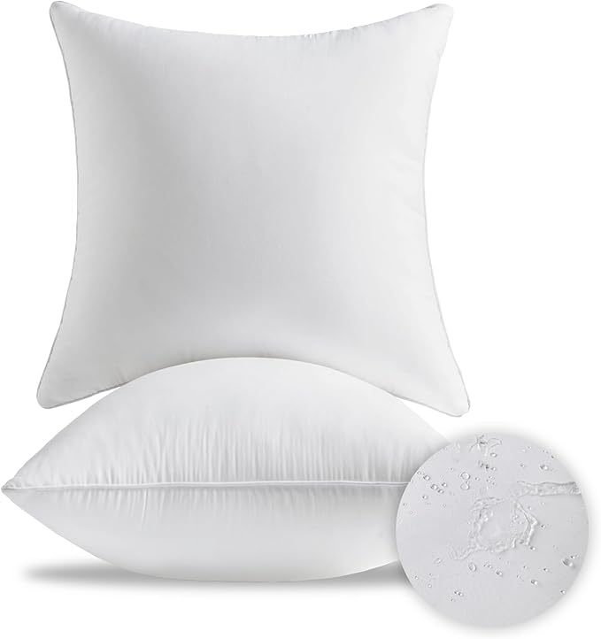 18 x 18 Outdoor Pillow Inserts Set of 2 Waterproof Square Support White Decorative Throw Pillow Inserts for Couch Sofa Beds Medium Patio Furniture Cushions