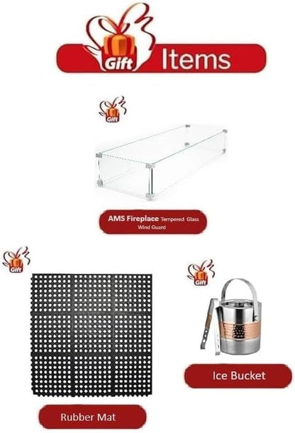 Elementi Granville Gas Fire Pit Bundle Concrete Fire Table, Outdoor Fire Pit Electronic Ignition | Canvas Cover, Lava Rock Included | Free AMS Wind Guard | Dark Gray (Propane Gas)