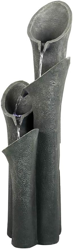 PeterIvan Waterfall Garden Fountain w/ LED Lights - 33 1/2” H Curved Cascading Indoor Outdoor Water Fountain with Built-in Quiet Pump&LED Lights, Perfect Garden Water Feature, Patio Fountain