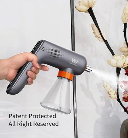 Cordless Electric Disinfection Fogger, Detachable Stainless Steel Nozzle, 3-Gear Adj 14.2oz Sanitizer Atomizer, Blue Light Nano Spray Gun for Place Cleaning/High-Touch Item Contactless Sanitization