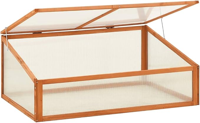 Wooden Garden Greenhouse，Wood Raised Plants Bed Raised Flower Planter Box, Garden Wood Cold Frame Greenhouse Flower Planter, Brown 39.4"x25.6"x15.7" Firwood,-682