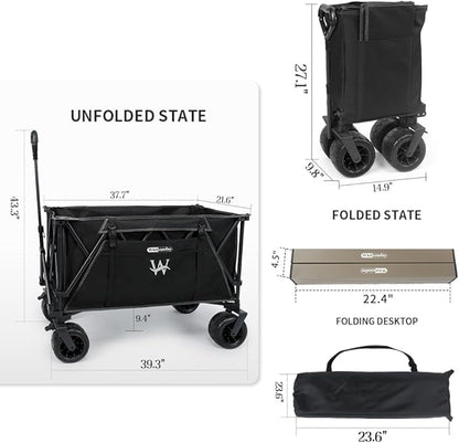Whitsunday Heavy Duty Collapsible Wagon, 440Lbs Folding Beach Wagon Cart, All Terrain Wheel & Extra Large Utility Camping Park with Table