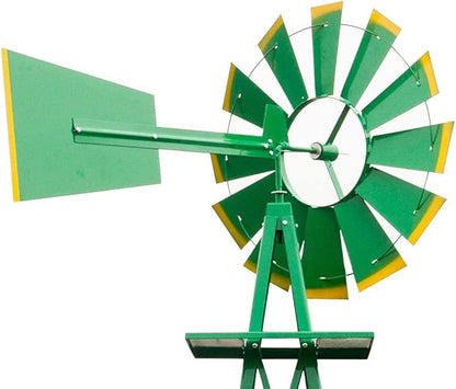 8FT Windmill for Yard Garden Decoration with Weather Vanes，Heavy Duty Outdoor Wind Mills, Large Metal Outdoor Windmill, Weather Resistant,Green