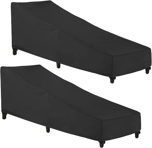 SunPatio Waterproof Outdoor Chaise Lounge Cover , 2 Pack Patio Lounge Chair Covers with Windproof Buckle Straps, UV & Rip & Fade Resistant, All Weather Protection, 80W x 30D x 26H inch, Black