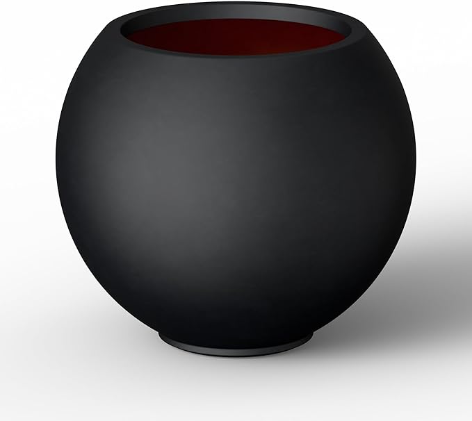 Kante Round Concrete Flower Pot, 19.3 Inch Dia (14" Opening) Sphere Shape Design Planter with Drainage Hole and Rubber Plug for Indoor & Outdoor Plants, Black Finish with Warm Brown Interior